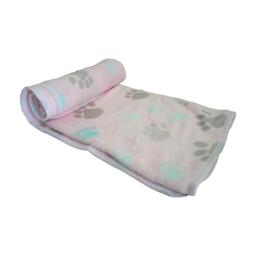 Κουβέρτα Fleece Ροζ Ανοιχτό Με Πατούσες 52x76cm