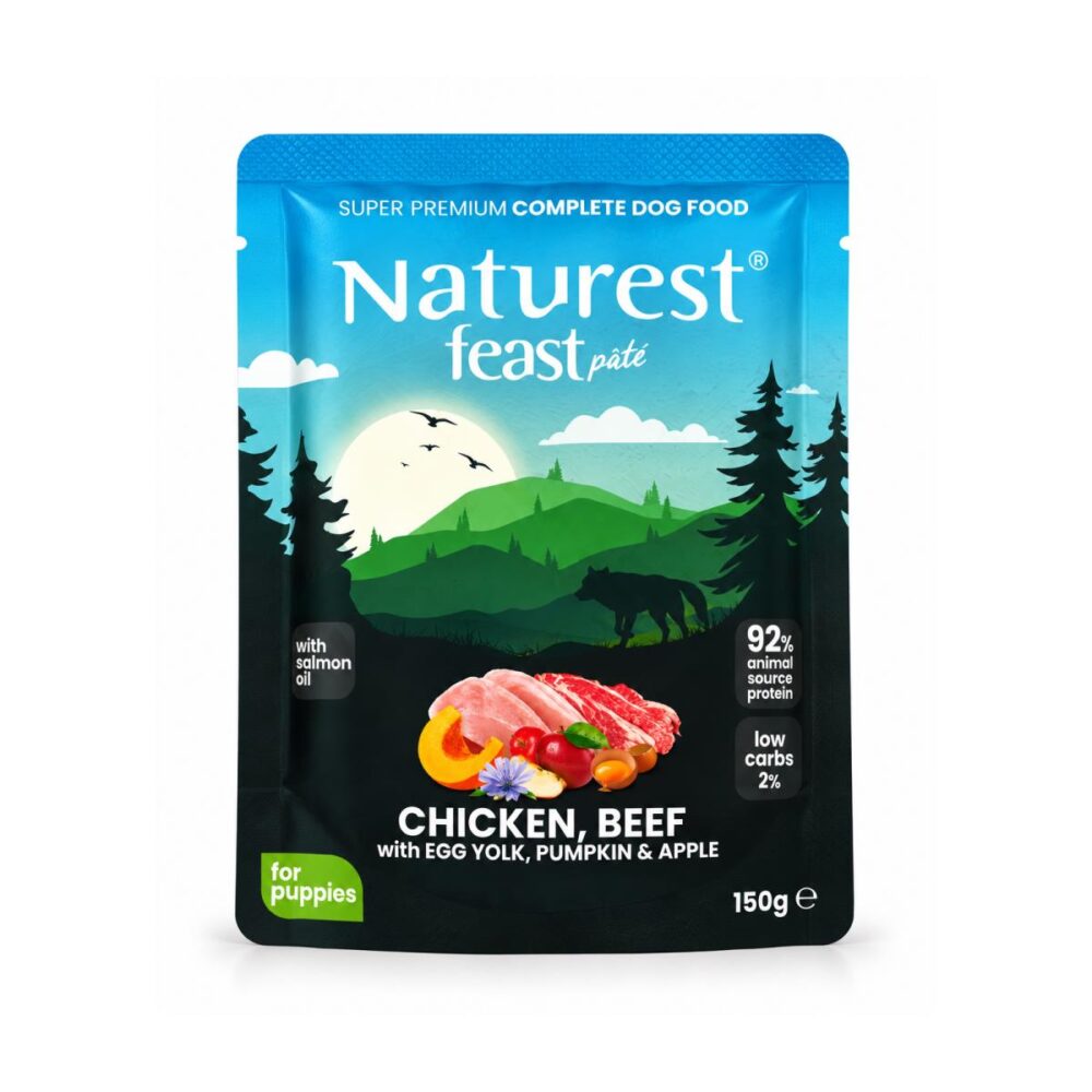 Naturest Feast Paté Puppy με Κοτόπουλο, Μοσχάρι, Κρόκο Αυγού, Κολοκύθα & Μήλο 150gr